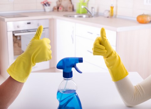 End of tenancy cleaning in a kitchen with appliances and countertops