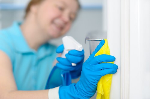 Hygienic office kitchen and restroom cleaning routine