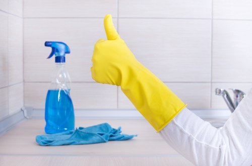 Kitchen surfaces cleaned during a domestic cleaning routine