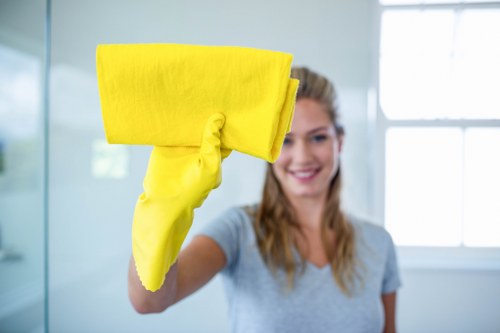 Applying baking soda paste for oven cleaning