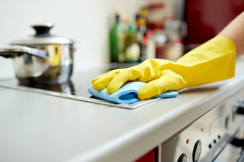 A clean kitchen maintained through regular house cleaning